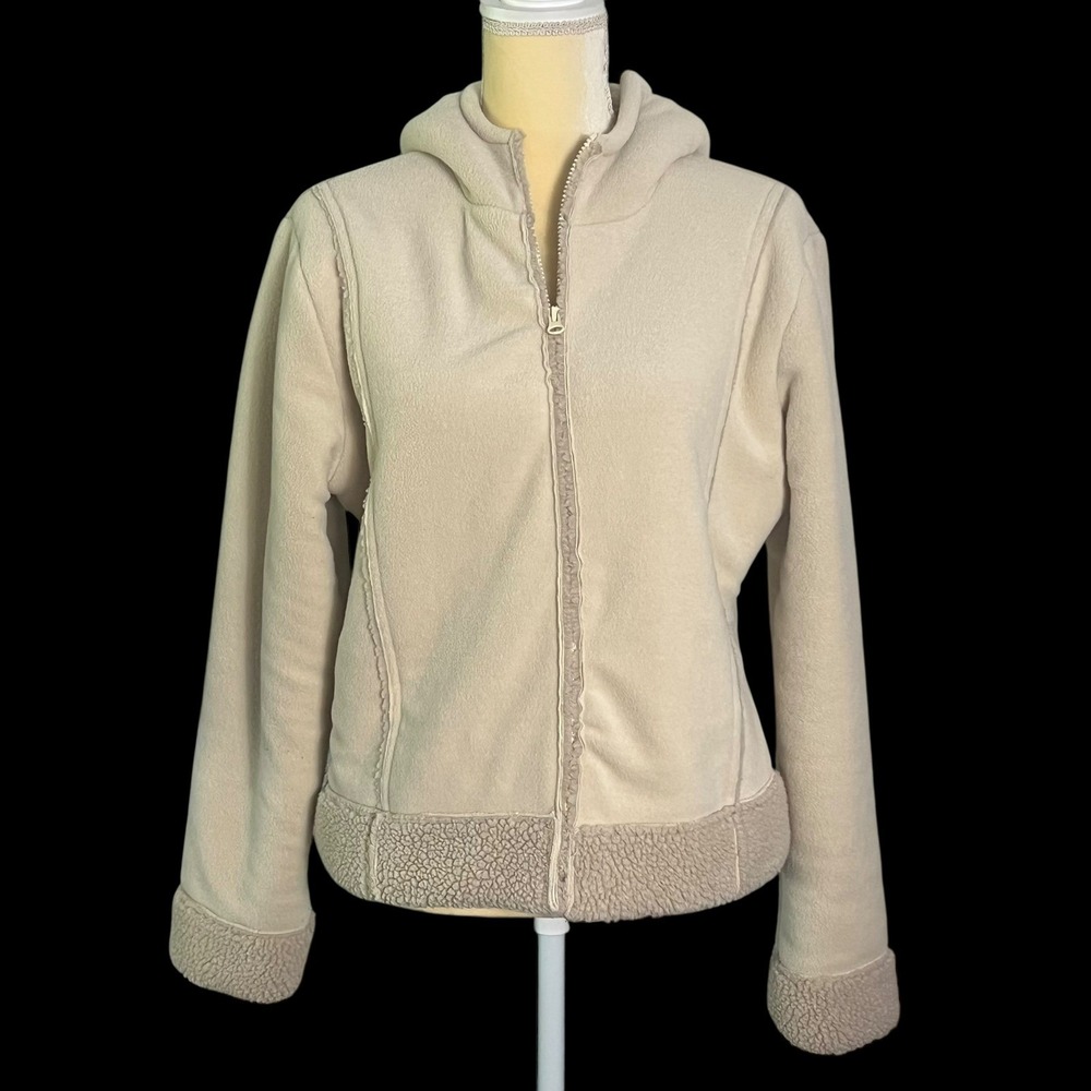 Fleece Zip‎ Up Hoodie Jacket Women's Sherpa Lined Beige Soft Comfy Large